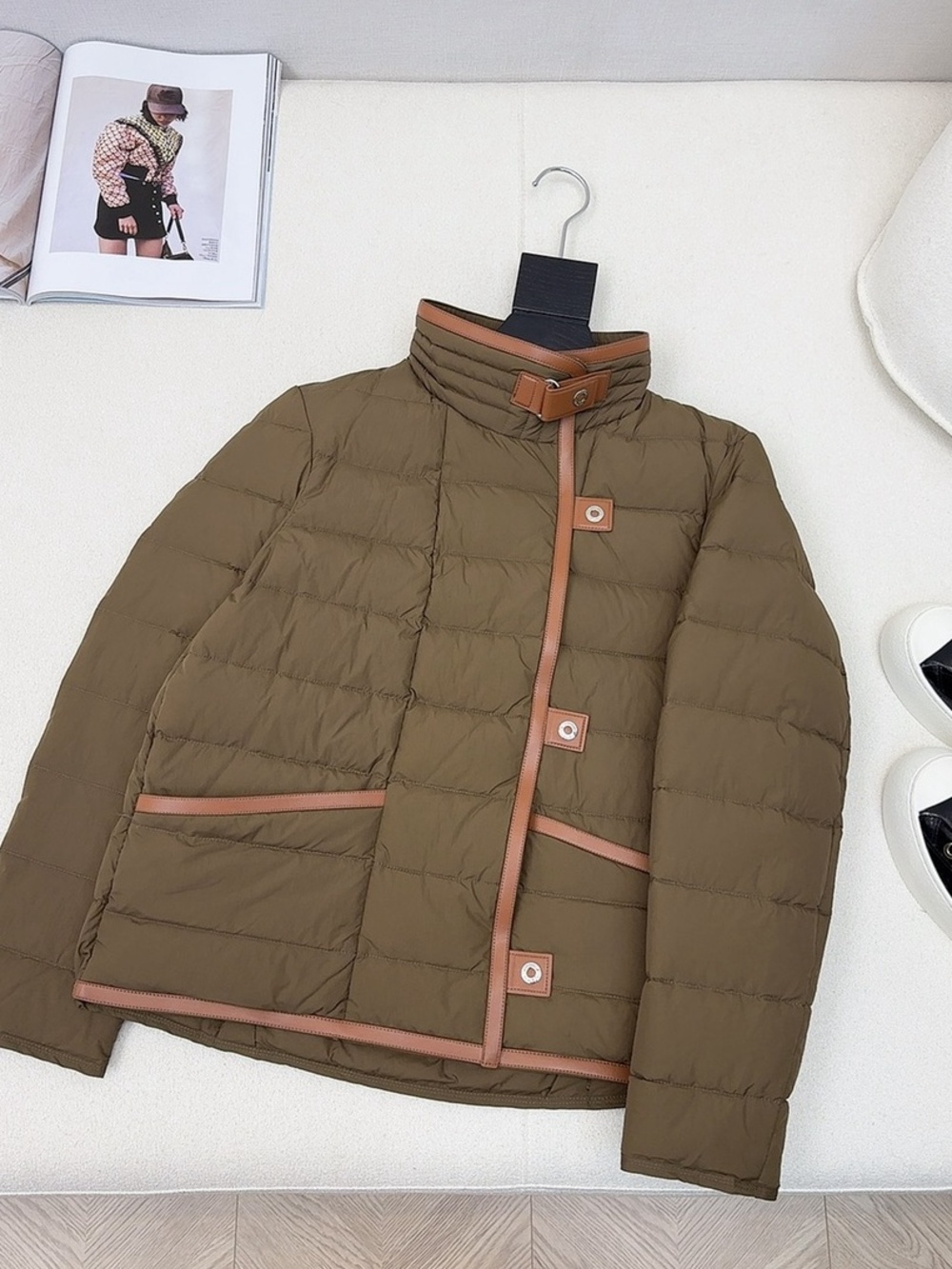 ✨Burberry Olive Stand Collar Quilted Puffer Jacket